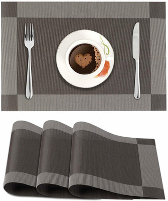 HOKiPO Rectangular Pack of 4 Table Placemat(Grey, PVC)