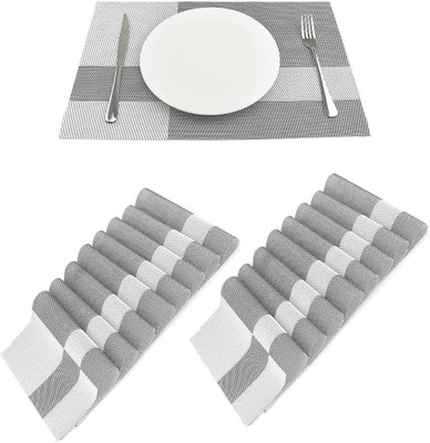KitchEase Rectangular Pack of 12 Table Placemat(Grey, White, PVC)