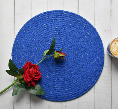 LaVichitra Round Pack of 4 Table Placemat(Blue, Cotton)