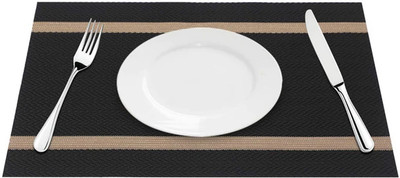 MONKDECOR Rectangular Pack of 4 Table Placemat(Black, PVC)