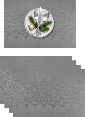 YELONA Rectangular Pack of 4 Table Placemat(Grey, PVC)