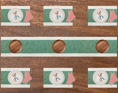 Vrupan Rectangular Pack of 7 Table Placemat(Green, PVC)