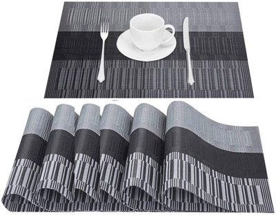 Dhvyant Mart Rectangular Pack of 6 Table Placemat(Black, Silver, PVC)