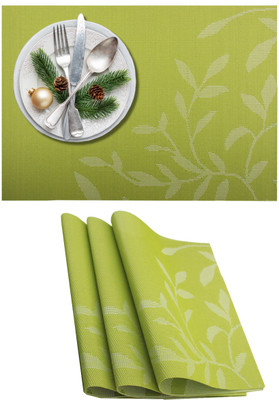 HomeHunt Rectangular Pack of 3 Table Placemat(Light Green, PVC)