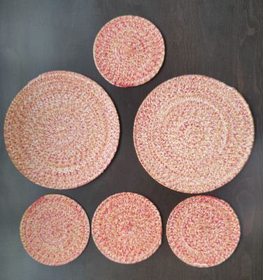 BulkySanta Round Pack of 6 Table Placemat(Red, Yellow, Cotton)
