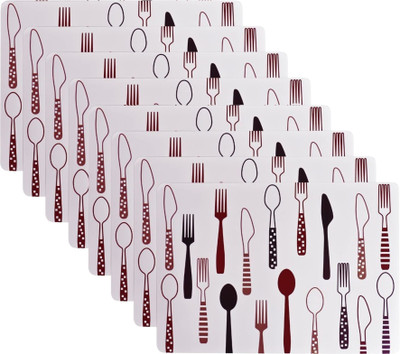 UniKart Rectangular Pack of 8 Table Placemat(White, Maroon, PVC)
