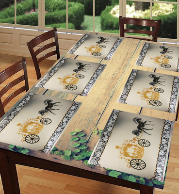 LooMantha Rectangular Pack of 6 Table Placemat(Beige, PVC)