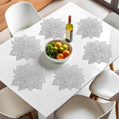 MONKDECOR Round Pack of 4 Table Placemat(Silver, Multicolor, Leather)