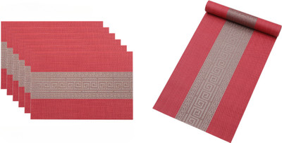 Bhaguji Rectangular Pack of 7 Table Placemat(Red, PVC)