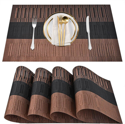 LooMantha Rectangular Pack of 4 Table Placemat(Brown, PVC)