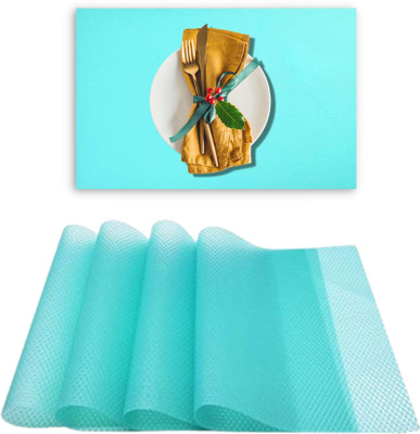 Lellow Rectangular Pack of 4 Table Placemat(Blue, PVC)