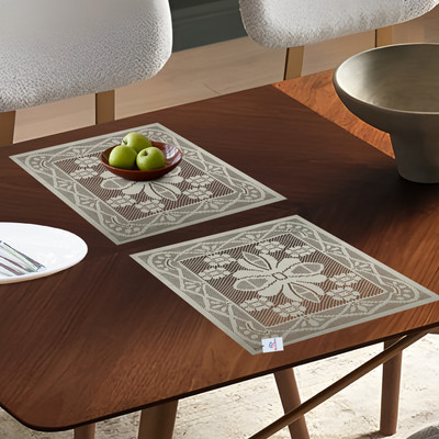 Heart Home Square Pack of 2 Table Placemat(Yellow, Cotton)