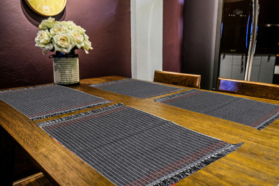 PRAKARTIK Rectangular Pack of 4 Table Placemat(Black, White, Cotton)
