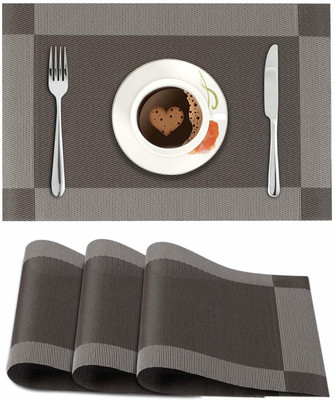 HOKiPO Rectangular Pack of 4 Table Placemat(Grey, PVC)
