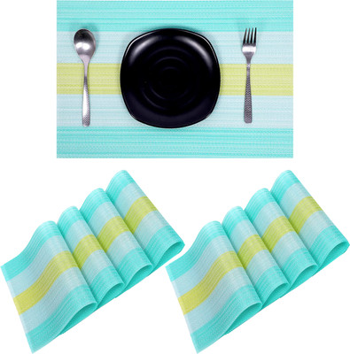 YELONA Rectangular Pack of 8 Table Placemat(Light Blue, PVC)