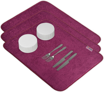 HOMESTIC Rectangular Pack of 3 Table Placemat(Purple, Microfibre)