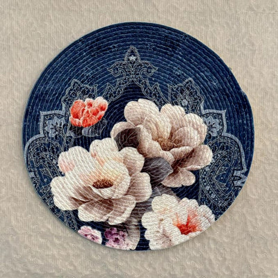 Artistic Den Round Pack of 1 Table Placemat(Blue, Cotton)
