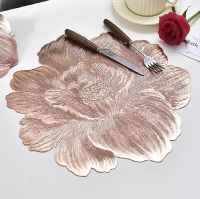 CASA FURNISHING Round Pack of 2 Table Placemat(Peach, Gold, PVC)