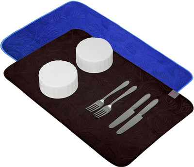 Heart Home Rectangular Pack of 2 Table Placemat(Brown, Blue, Microfibre)