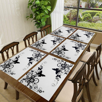 SANRAKSSHAN Rectangular Pack of 6 Table Placemat(White, Green, PVC)