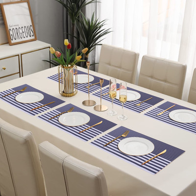 HomeCloud Rectangular Pack of 4 Table Placemat(Blue, PVC)