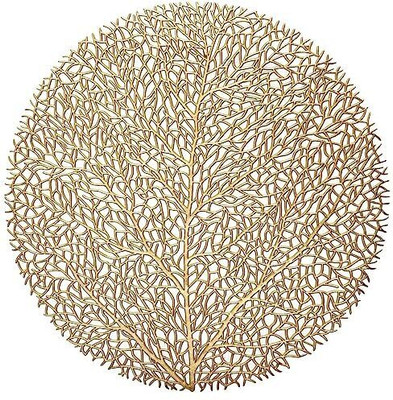 KRITVI ENTERPRISES Round Pack of 2 Table Placemat(Gold, PVC)