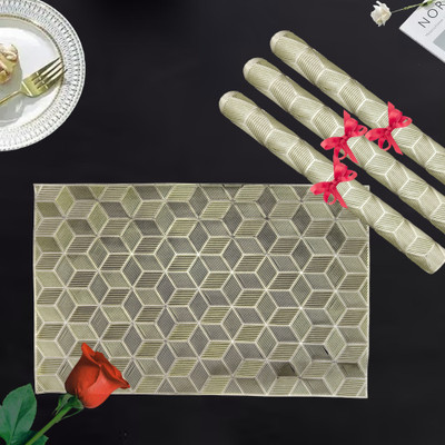 RELOOK INDUSTRIES Rectangular Pack of 4 Table Placemat(Gold, PVC)