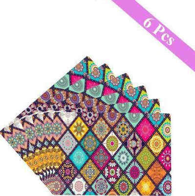 SANRAKSSHAN Rectangular Pack of 6 Table Placemat(Multicolor, Brown, PVC)