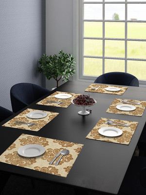 Saral Home Rectangular Pack of 6 Table Placemat(Gold, Velvet)