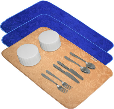 HOMESTIC Rectangular Pack of 3 Table Placemat(Multicolor, Microfibre)