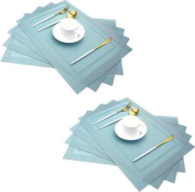 DANSR Rectangular Pack of 8 Table Placemat(Blue, Polyester)