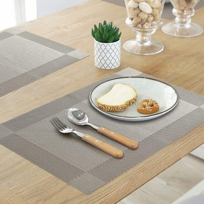 Dakshya Industries Rectangular Pack of 6 Table Placemat(Silver, PVC)