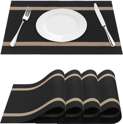 Daidokoro Rectangular Pack of 4 Table Placemat(Black, Beige, PVC)