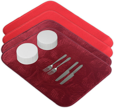 KUBER INDUSTRIES Rectangular Pack of 4 Table Placemat(Maroon, Red, Microfibre)