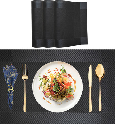 SLEEKBODE Rectangular Pack of 4 Table Placemat(Black, Polypropylene)