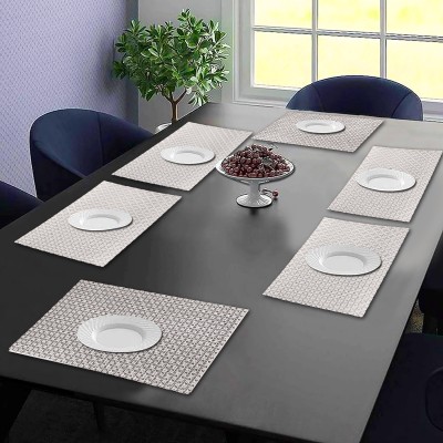 Dakshya Industries Rectangular Pack of 6 Table Placemat(Silver, PVC)
