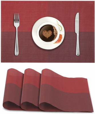 HOKiPO Rectangular Pack of 4 Table Placemat(Maroon, PVC)
