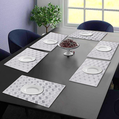 Castle Decor Rectangular Pack of 6 Table Placemat(Silver, PVC)