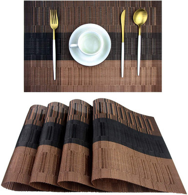 KOOSHLO Rectangular Pack of 4 Table Placemat(Brown, Black, Plastic)