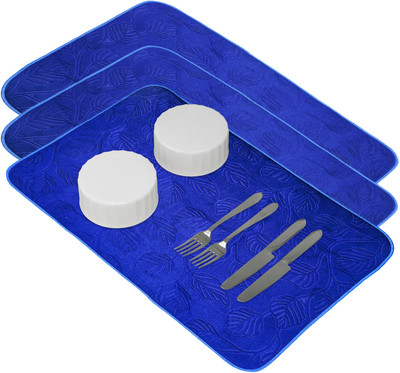 KUBER INDUSTRIES Rectangular Pack of 3 Table Placemat(Blue, Microfibre)