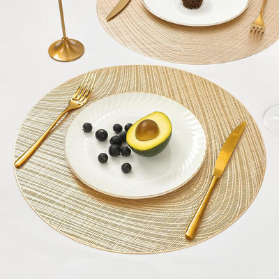 Dakshya Industries Round Pack of 2 Table Placemat(Silver, PVC)