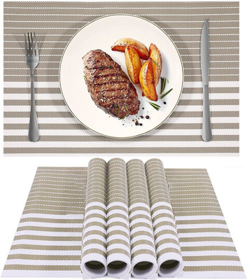 YELONA Rectangular Pack of 4 Table Placemat(Brown, White, PVC)