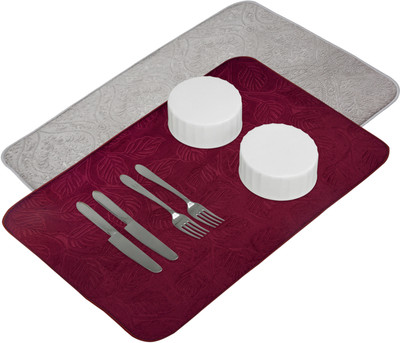 KUBER INDUSTRIES Rectangular Pack of 2 Table Placemat(Maroon, Grey, Microfibre)
