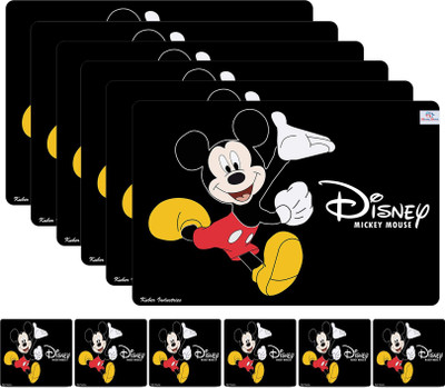 Heart Home Rectangular Pack of 12 Table Placemat(Black, PVC)