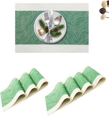 KitchEase Rectangular Pack of 7 Table Placemat(Light Green, Beige, PVC)