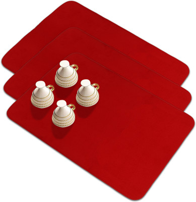 KUBER INDUSTRIES Rectangular Pack of 3 Table Placemat(Red, Microfibre)