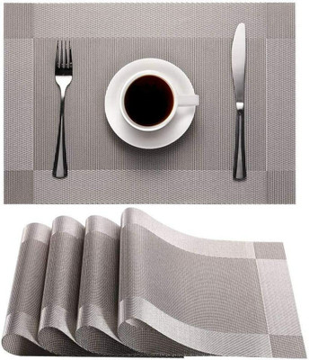 Ramkuwar Rectangular Pack of 4 Table Placemat(Silver, PVC)