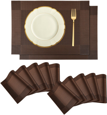 KUBER INDUSTRIES Rectangular Pack of 12 Table Placemat(Brown, PVC)