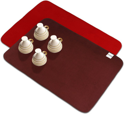 HOMESTIC Rectangular Pack of 2 Table Placemat(Red, Maroon, Microfibre)