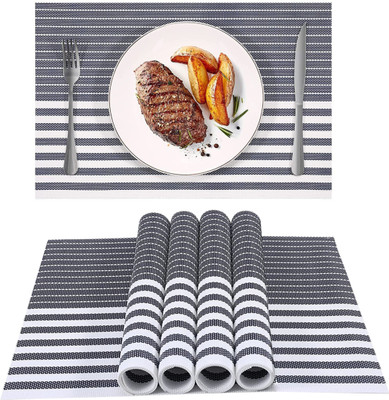 YELONA Rectangular Pack of 4 Table Placemat(Black, White, PVC)